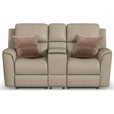 KEANU ZERO GRAVITY LEATHER POWER RECLINING CONSOLE LOVESEAT BY FLEXSTEEL