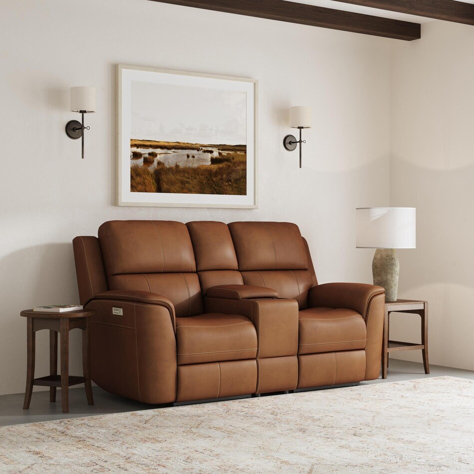 keanu brown power leather reclining console loveseat   