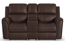 keanu burnt umber power leather reclining console loveseat   