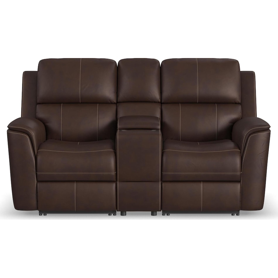 keanu burnt umber power leather reclining console loveseat   