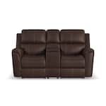 keanu burnt umber power leather reclining console loveseat   