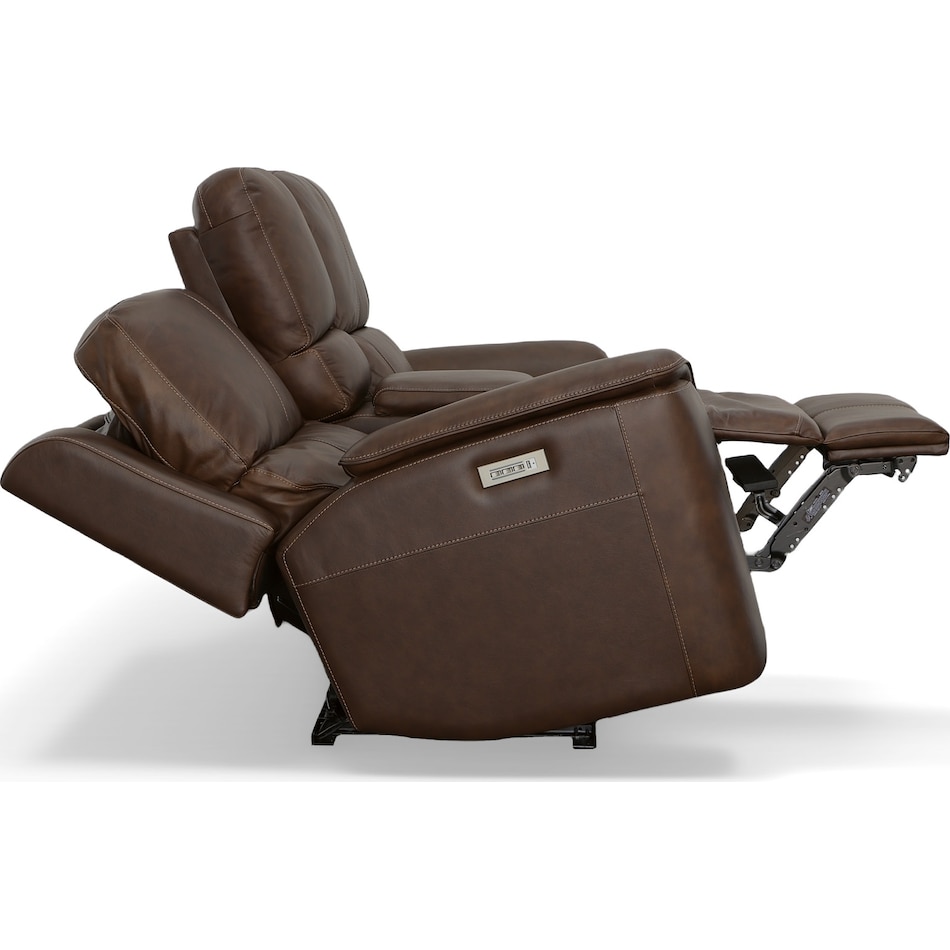 keanu burnt umber power leather reclining console loveseat   