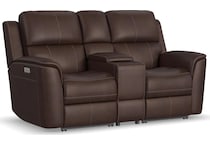 keanu burnt umber power leather reclining console loveseat   