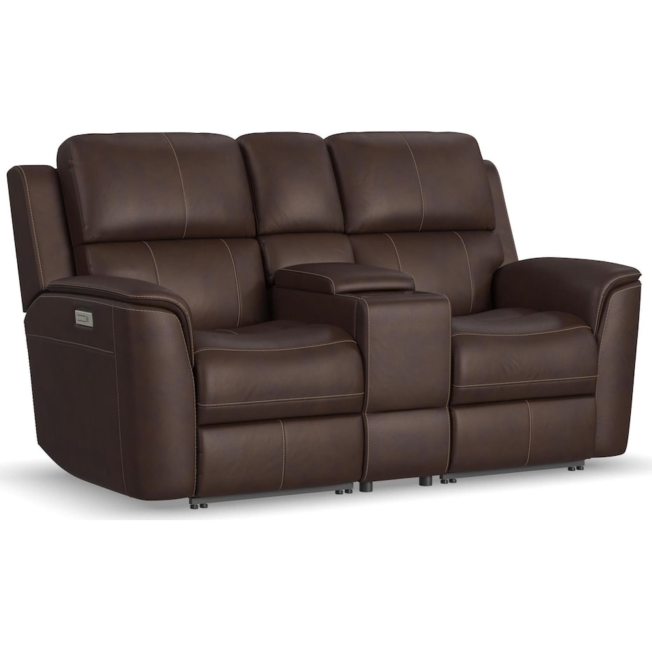 keanu burnt umber power leather reclining console loveseat   