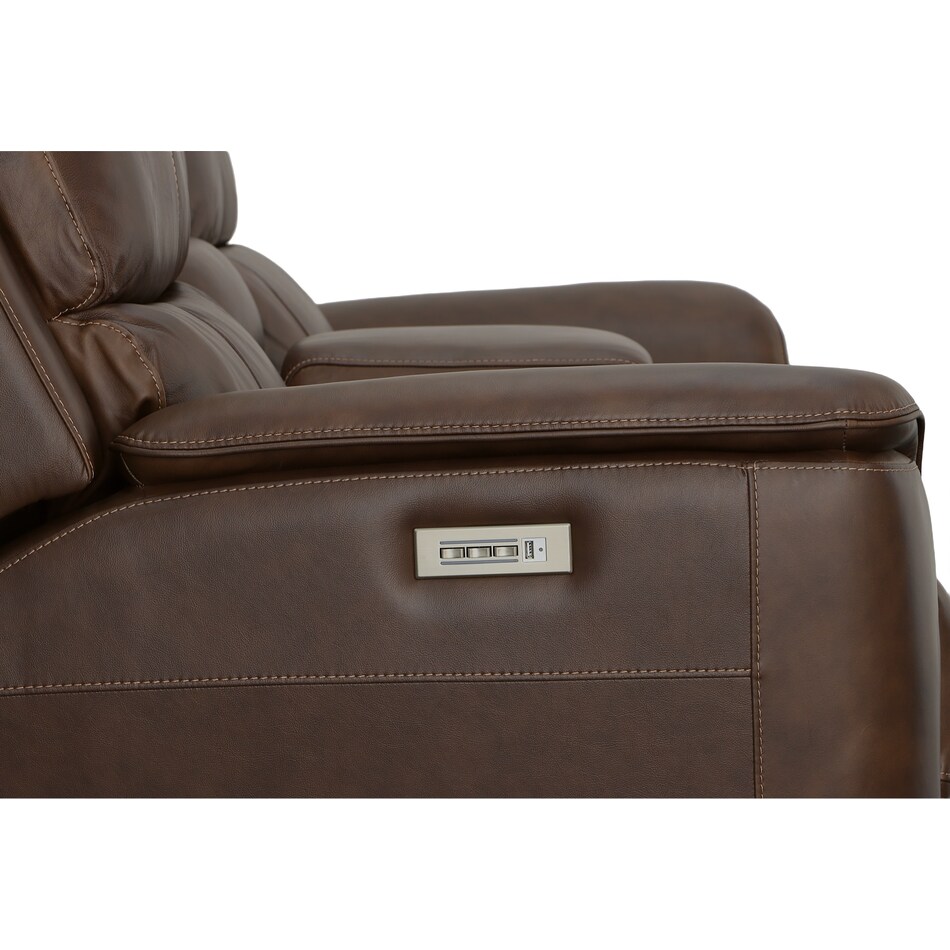 keanu burnt umber power leather reclining console loveseat   