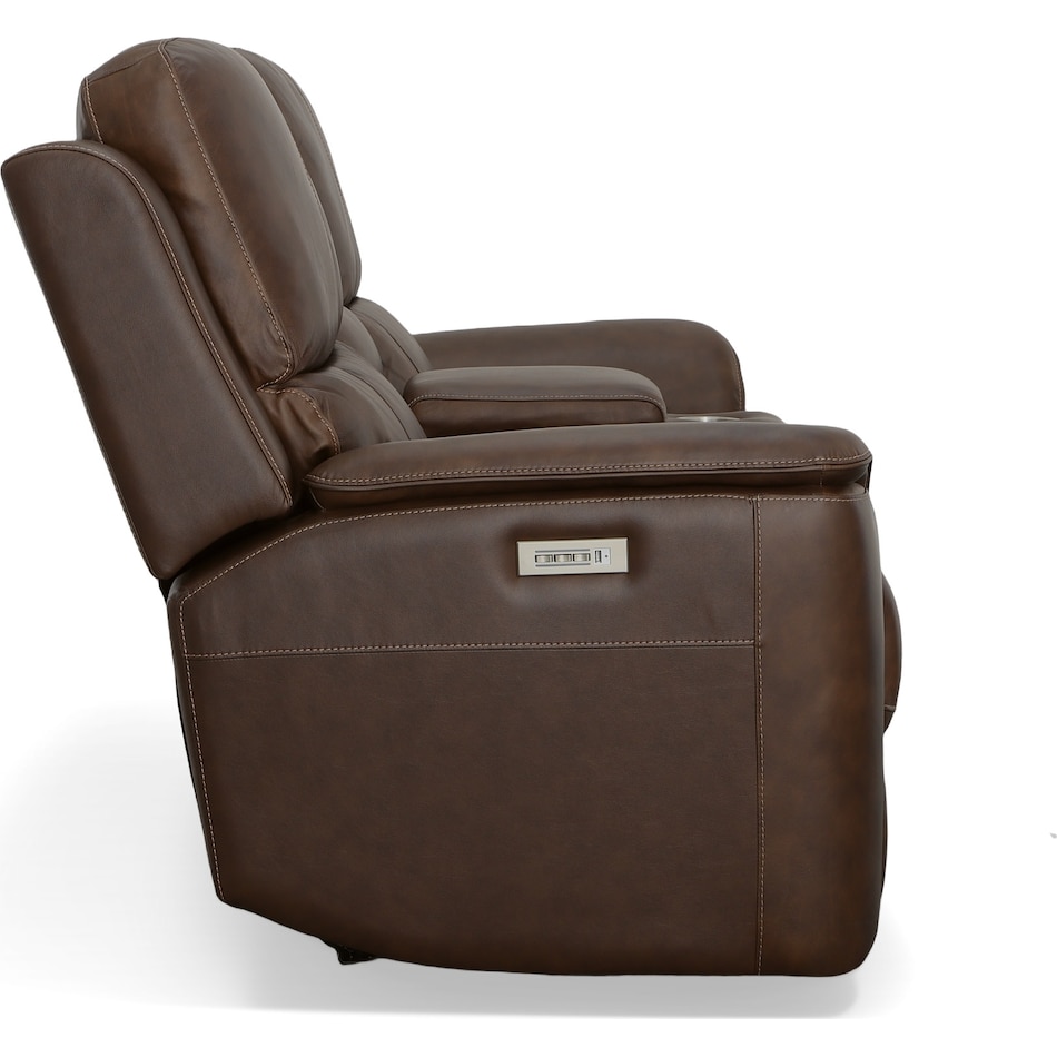keanu burnt umber power leather reclining console loveseat   