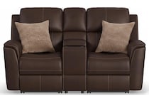 keanu burnt umber power leather reclining console loveseat   