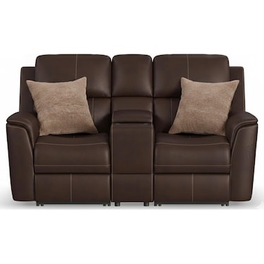 KEANU ZERO GRAVITY LEATHER POWER RECLINING CONSOLE LOVESEAT BY FLEXSTEEL