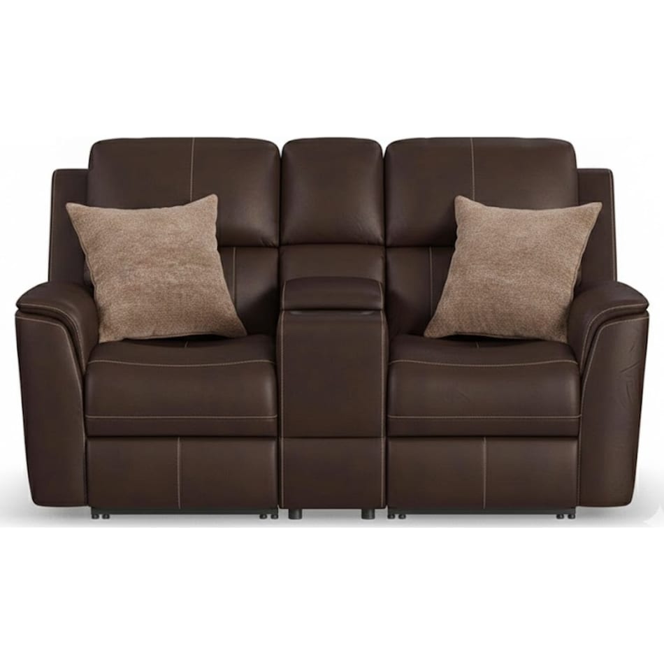 keanu burnt umber power leather reclining console loveseat   