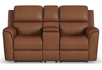 keanu caramel power leather reclining console loveseat   