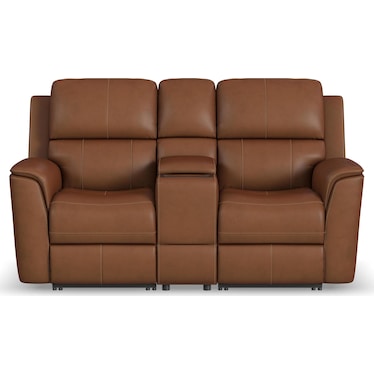 KEANU ZERO GRAVITY LEATHER POWER RECLINING CONSOLE LOVESEAT BY FLEXSTEEL