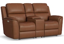 keanu caramel power leather reclining console loveseat   