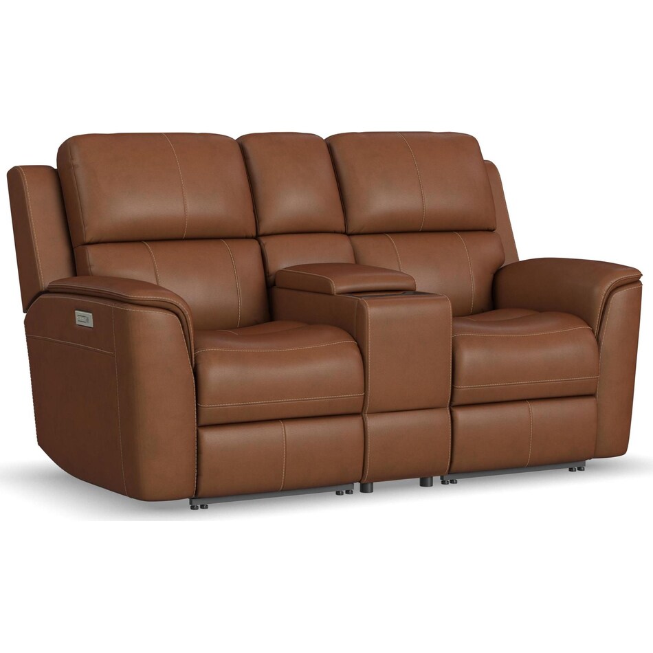 keanu caramel power leather reclining console loveseat   