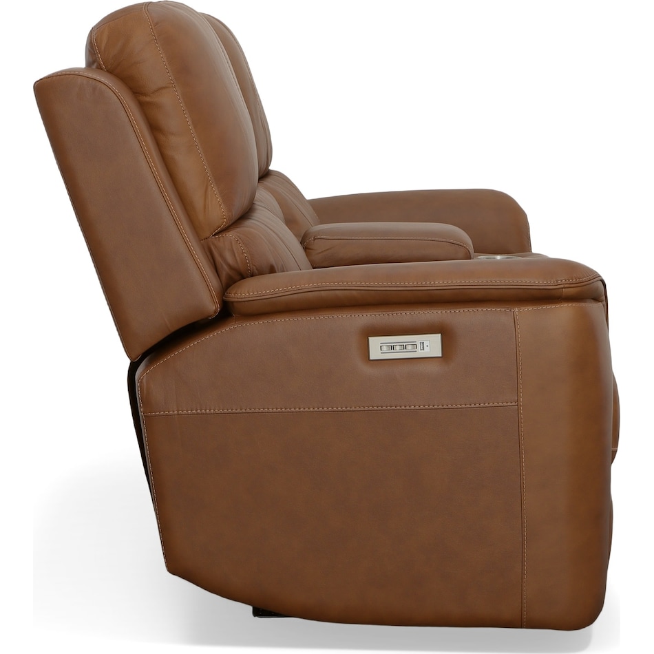 keanu caramel power leather reclining console loveseat   