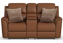 keanu caramel power leather reclining console loveseat   