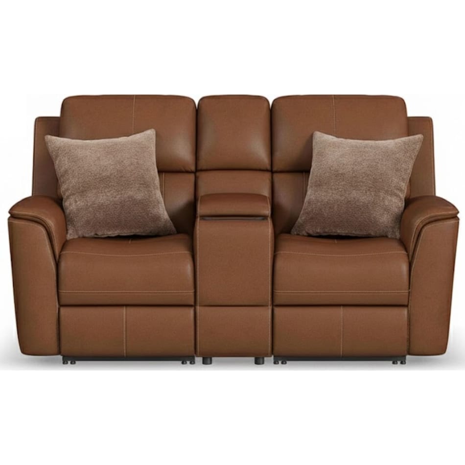 keanu caramel power leather reclining console loveseat   