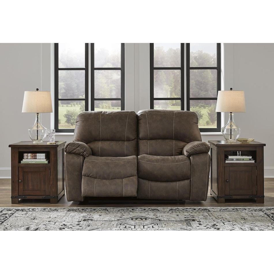 kilmartin chocolate reclining loveseat   