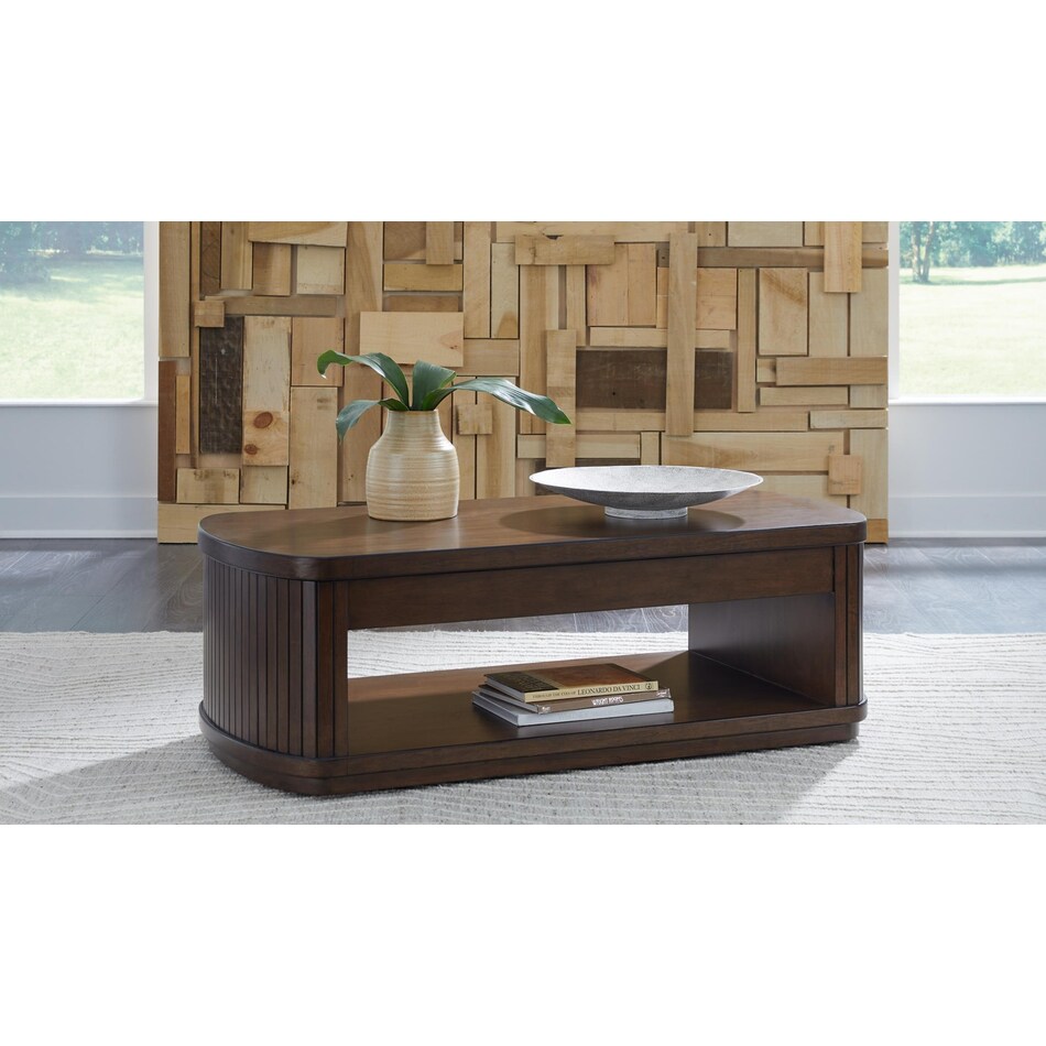 korestone brown cocktail table lift top   