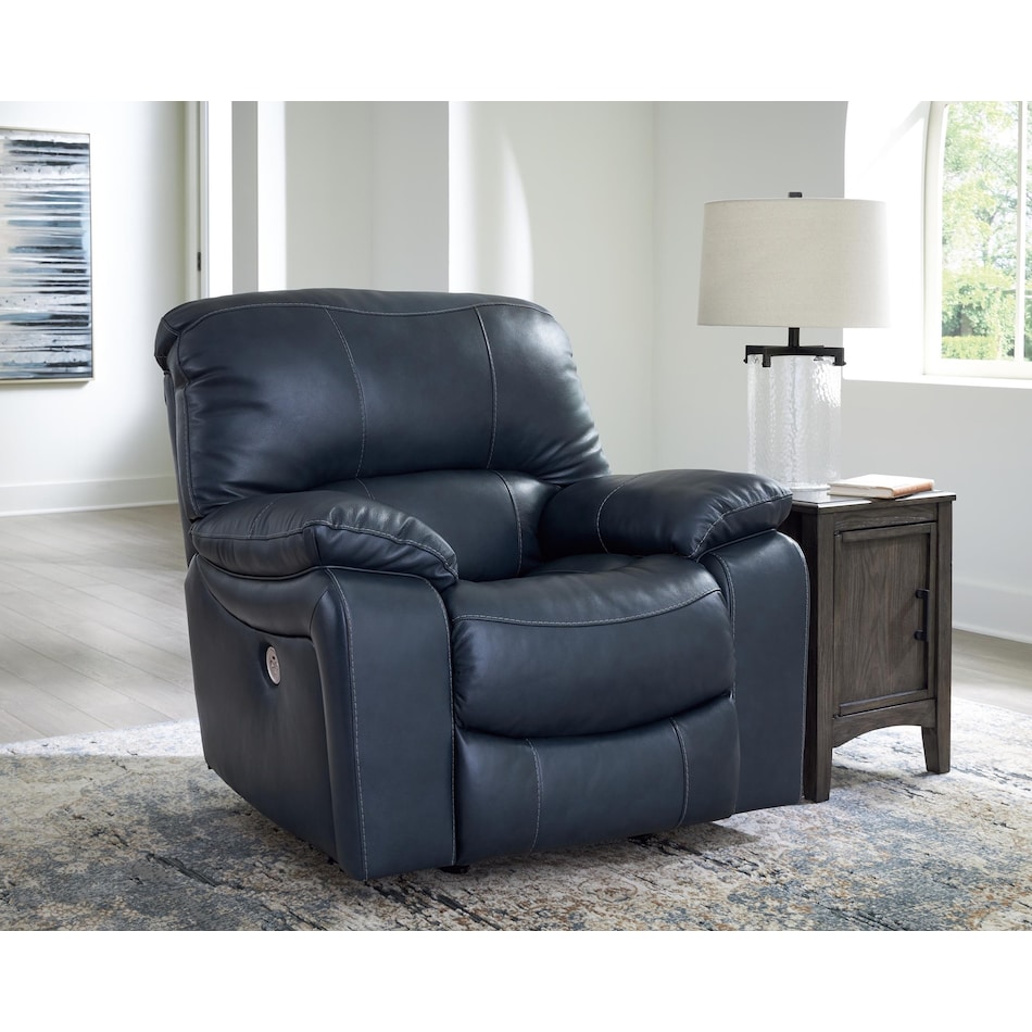 leesworth blue power leather recliner   
