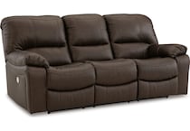 leesworth brown power leather reclining sofa   