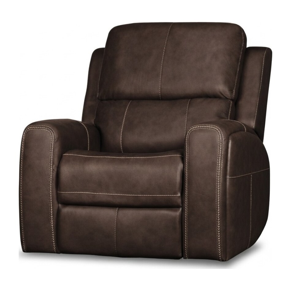 lorain ii dark walnut power leather recliner   