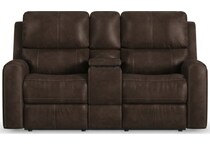 lorain ii dark walnut power leather reclining loveseat   