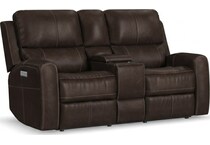 lorain ii dark walnut power leather reclining loveseat   