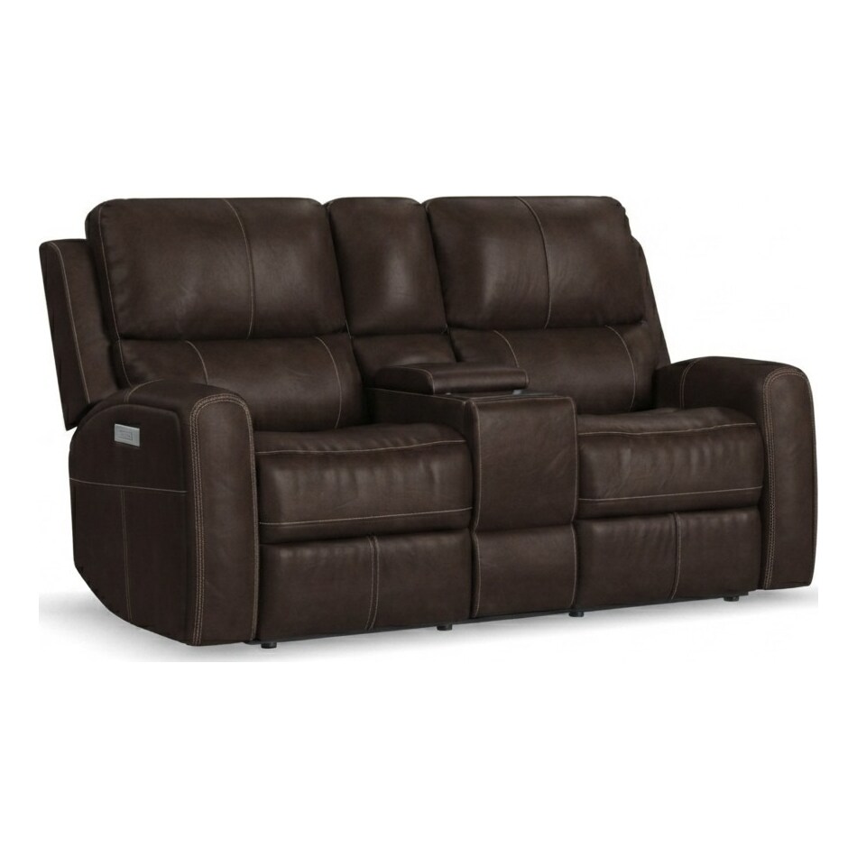 lorain ii dark walnut power leather reclining loveseat   