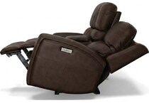 lorain ii dark walnut power leather reclining loveseat   