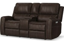 lorain ii dark walnut power leather reclining loveseat   