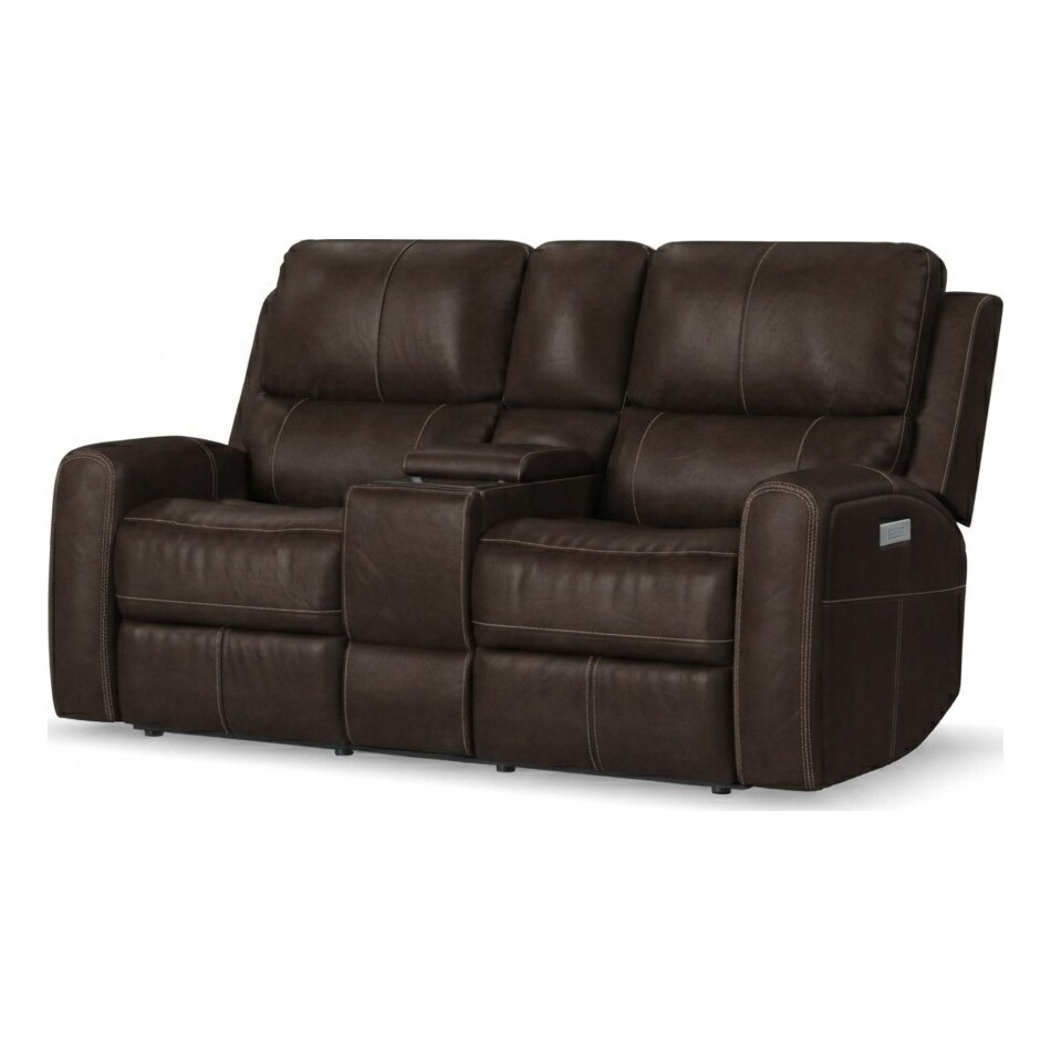 lorain ii dark walnut power leather reclining loveseat   