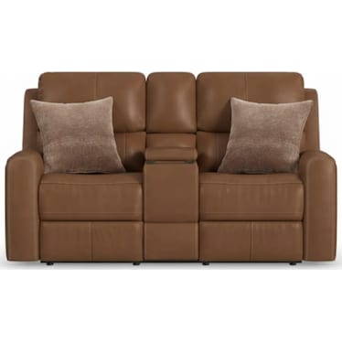 LORAIN LEATHER MATCH POWER RECLINING CONSOLE LOVESEAT BY FLEXSTEEL