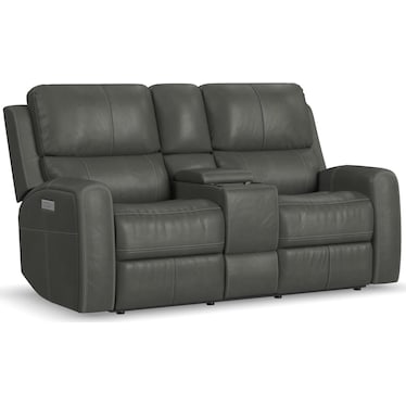 LORAIN LEATHER MATCH POWER RECLINING CONSOLE LOVESEAT BY FLEXSTEEL