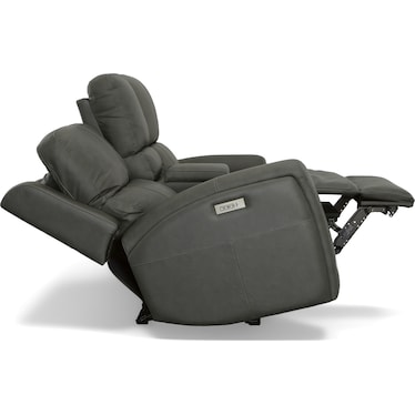 LORAIN LEATHER MATCH POWER RECLINING CONSOLE LOVESEAT BY FLEXSTEEL