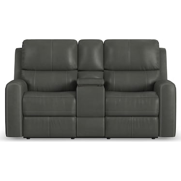 LORAIN LEATHER MATCH POWER RECLINING CONSOLE LOVESEAT BY FLEXSTEEL