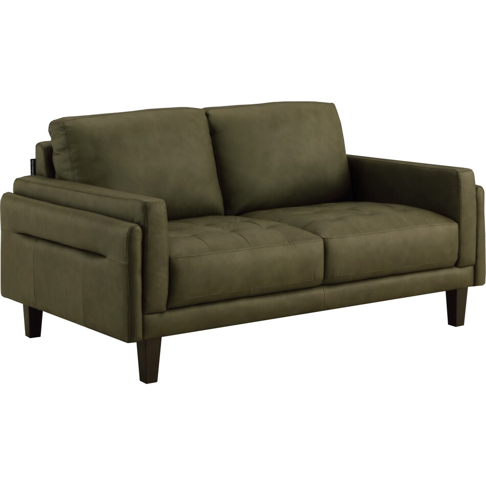 lusso green leather loveseat   