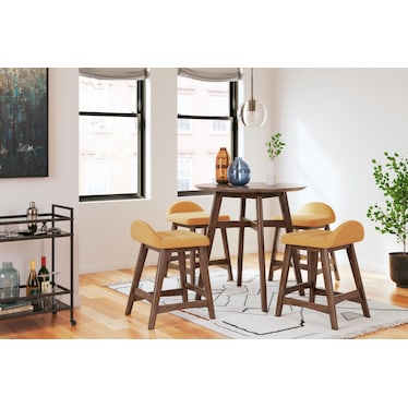 LYNCOTT COUNTER HEIGHT DINING TABLE AND 4 BAR STOOLS