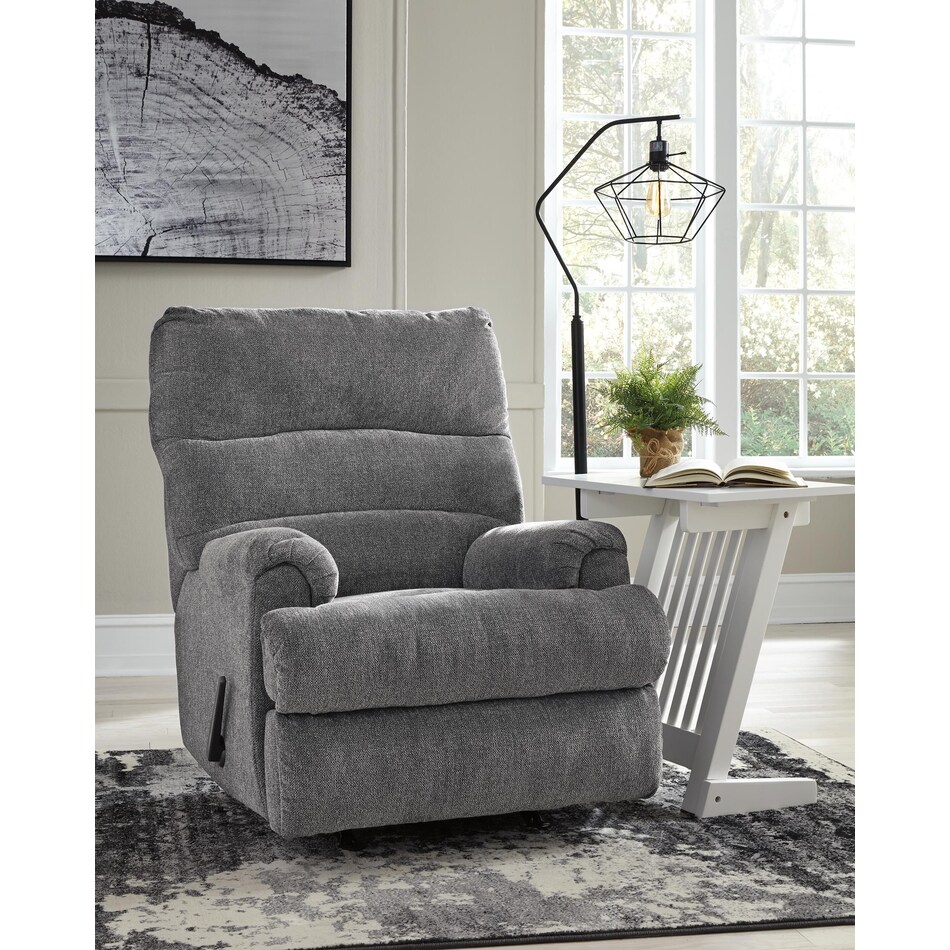 man fort grey rocker recliner   