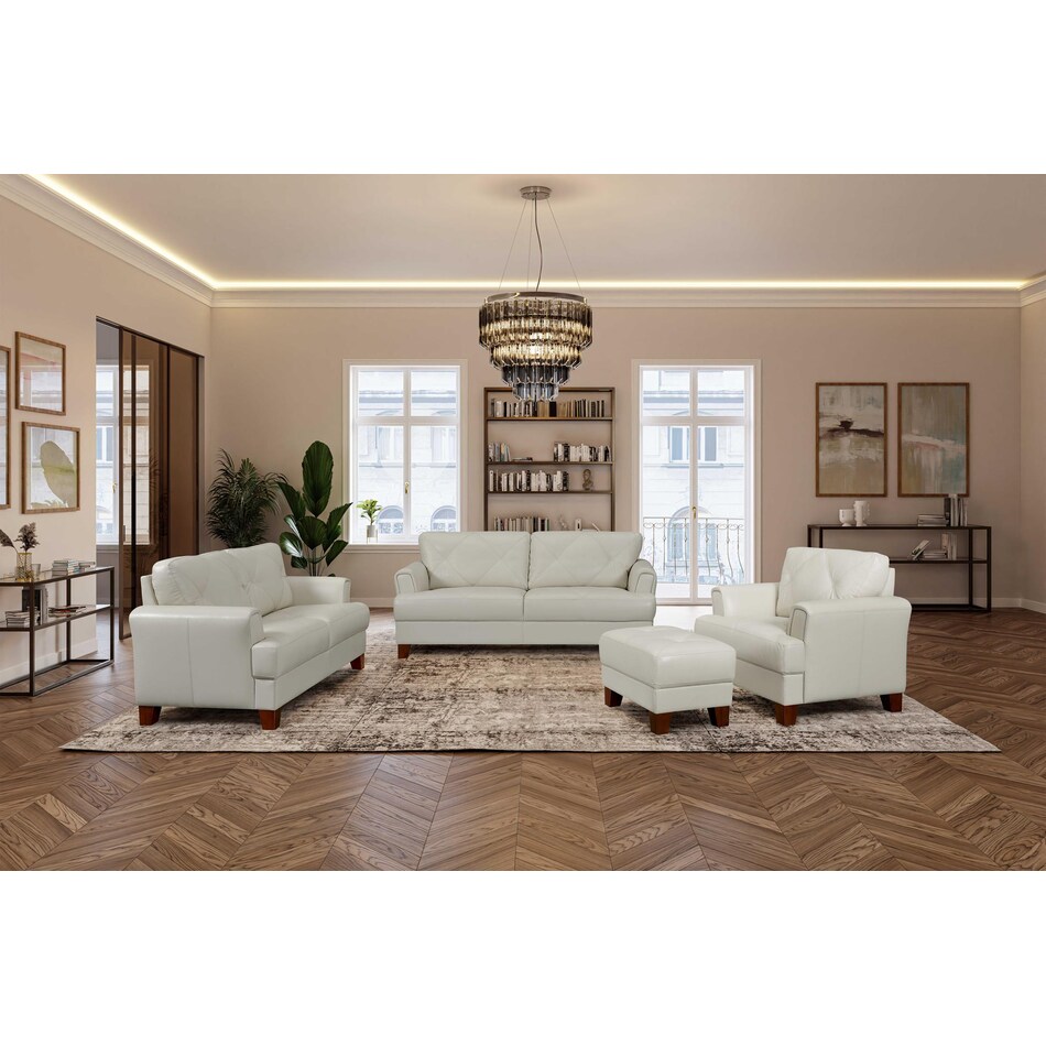 marcellus white leather ottoman   