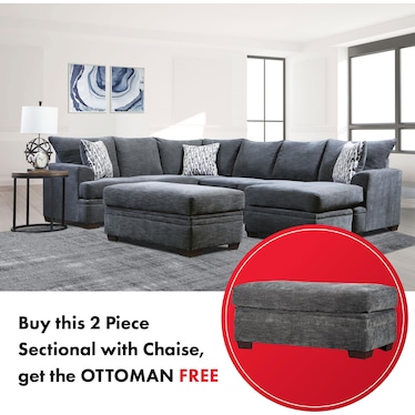 MERCER 2-PC SECTIONAL WITH FREE OTTOMAN!