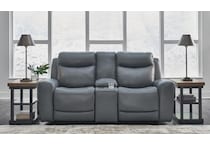 mindanao blue power leather reclining console loveseat   