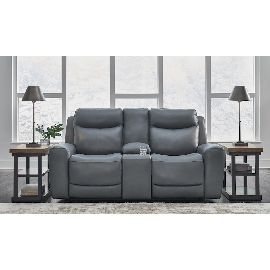 mindanao blue power leather reclining console loveseat   