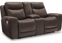 mindanao brown power leather reclining console loveseat   