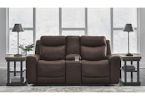 mindanao brown power leather reclining console loveseat   