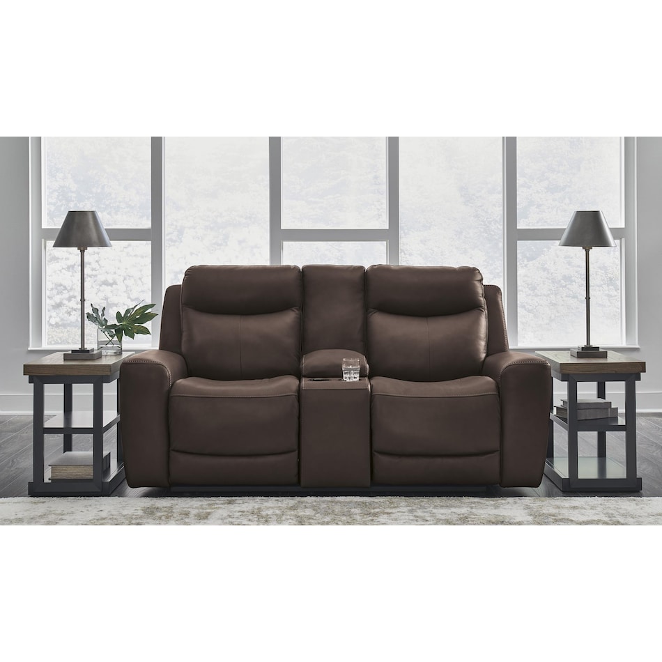 mindanao brown power leather reclining console loveseat   