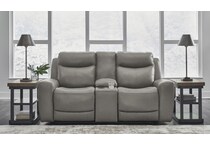 mindanao gray power leather reclining console loveseat   