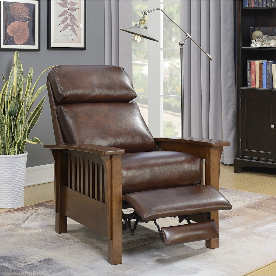 mission brown leather push back recliner   