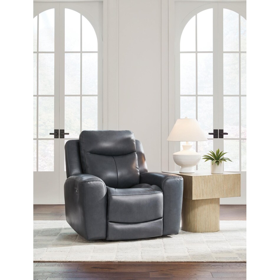 momentum blue power leather recliner   