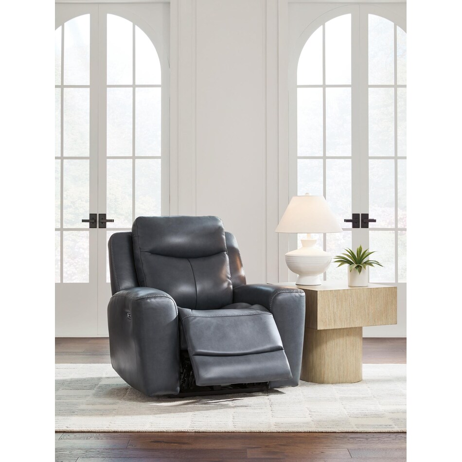 momentum blue power leather recliner   