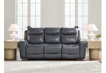 momentum blue power leather reclining sofa   